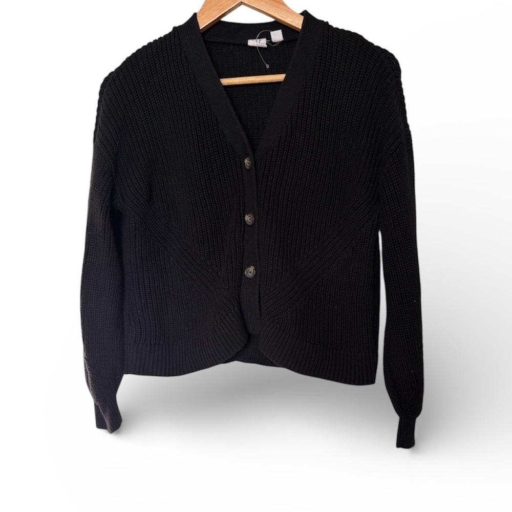 Gap Kids‎ Black Ribbed Knit Button Front V-Neck Cardigan Sweater XL 12